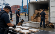 Policías inspeccionan un contenedor en el puerto de Guayaquil, donde hallaron 1,2 toneladas de cocaína ocultas en cargamentos de banano con destino a España.