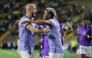 Independiente del Valle celebra su victoria ante Deportes Tolima por la Copa Libertadores.