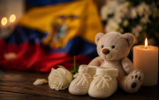 Un osito, unos zapatitos de bebé y una vela encendida simbolizan el duelo perinatal y la memoria de una vida que no llegó a nacer.