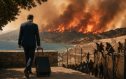 Una escena simbólica representa los incendios en España, la crisis migratoria y el debate sobre la gestión y el desgaste del Gobierno de Pedro Sánchez.