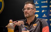 Pablo Trobbiani, director técnico de Barcelona SC, en rueda de prensa en estadio Monumental.