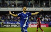 El defensor Aníbal Leguizamón celebró el gol de la victoria de Emelec ante Manta.