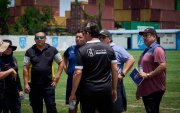 Una de las inspecciones al estadio Alejandro Ponce escenario del partido Astillero FC y Católica.
