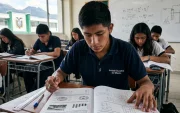 Estudiantes ecuatorianos durante el desarrollo de pruebas de evaluación académica.