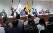 En la firma de convenio participaron la presidenta del Consejo de la Judicatura, Mercedes Caicedo Aldaz; el fiscal general del Estado (e), Leonardo Alarcón Argudo; y el director general del ECU 911, Juan Paladines