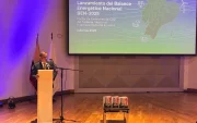 El ministro de Ambiente y Energía, Juan Carlos Blum, en la presentación del Balance Energético Nacional 2025, en Quito, este 23 de septiembre de 2026.