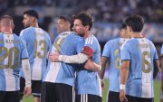 Lionel Messi de Argentina celebra su gol en un partido Amistoso Internacional entre Argentina y Benín en el estadio Monumental, en Buenos Aires (Argentina).