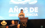 Tatiana Coronel, alcaldesa subrogante de Guayaquil, durante la sesión solemne del Concejo Cantonal este viernes 9 de octubre.