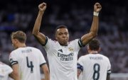 El delantero francés del Real Madrid, Kylian Mbappé, celebra el primer gol del equipo madridista durante el encuentro correspondiente a la Champions League 2026-27.