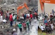 Algunas capturas de pantalla de videos que circulan en redes sociales del derrumbe en la mina en Colombia.
