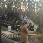 Accidente. Un tráiler volcó en la avenida Simón Bolívar tras chocar contra un poste. El conductor quedó atrapado, pero resultó ileso.