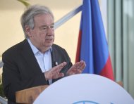 Fotografía de archivo del 16 de junio de 2026 del secretario general de las Naciones Unidas, António Guterres, hablando en Puerto Príncipe (Haití).