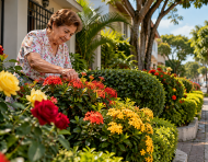 Referencial. Una vecina de Urdesa Central cuida el jardín que mantiene frente a su vivienda desde hace décadas.