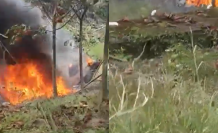Imágenes de la aeronave en medio de las llamas tras el accidente.