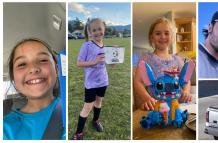 Paityn Decker (i), de 9 años; Evelyn Decker (c), de 8 años; Olivia Decker, de 5 años; y su padre, Travis Decker