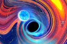 Representación artística inspirada en la fusión entre un agujero negro y una estrella de neutrones.