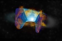 Recreación artística de los restos de una explosión de supernova desencadenada por una colisión estelar.