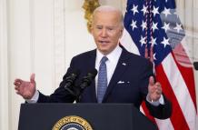 El presidente de Estados Unidos, Joe Biden, fue registrado este lunes, durante una intervención pública, en la Casa Blanca, en Washington DC (EE.UU.).
