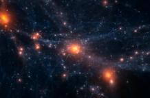 Imagen cedida por el IAC de una simulación de la formación y evolución de un cúmulo de galaxias.