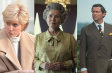 Elizabeth Debicki, Imelda Staunton y Dominic West, durante el rodaje de la serie.