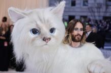 El actor estadounidense Jared Leto, ataviado con un disfraz de gato, fue registrado a su llegada a la Met Gala.
