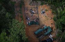 Fotografía de archivo fechada el 15 de febrero de 2023 de un campamento de garimpeiros durante una operación contra el avance de la deforestación