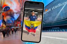 Fernando Álvarez, y su bandera en el Allegiant Stadium de Las Vegas, donde jugará Ecuador vs Jamaica.