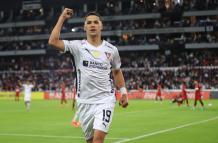 Alex Arce de Liga de Quito celebra un gol ante Always Ready por los 'playoffs' de la Copa Sudamericana