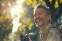 world-photography-day-celebrated-by-middle-aged-man-taking-photos-with-camera-device
