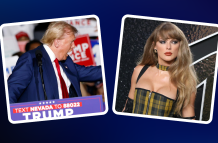 Combo de fotografías que muestra al candidato republicano Donald Trump (i) en un mitin de campaña en la Expo en el World Market Center en Las Vegas el pasado viernes y la cantante Taylor Swift posando durante la alfombra roja de los MTV Video Music Awards