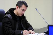 El presidente de Ecuador, Daniel Noboa, asiste a una reunión con el Comité de Operaciones de Emergencias (COE) nacional este miércoles, en Quito.