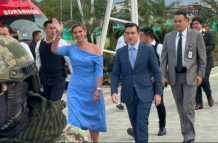 La alcaldesa de manta, Marciana Valdivieso; y el presidente de la República, Daniel Noboa.