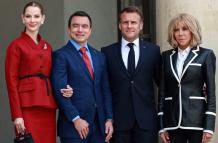 Daniel Noboa estuvo acompañado de su esposa, Lavinia Valbonesi, en su encuentro con el presidente de Francia, Emmanuel Macron.