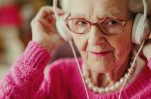 Anciana escuchando música