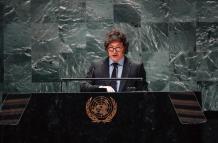 Congreso. El presidente de Argentina, Javier Milei, en el podio para dirigirse a la Asamblea de la ONU.