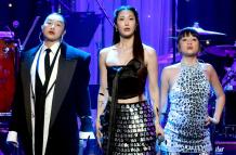 De izquierda a derecha: Audrey Nuna, Ejae y Rei Ami, las voces cantantes de Huntr/x de Las guerreras k-popCredit...