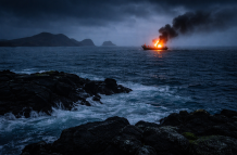 Embarcación incendiandose