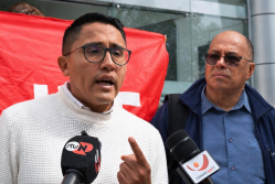 Andres Quishpe, presidente de la UNE y Edwin Bedoya, presidente del FUT