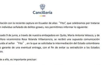 Comunicado de la Cancillería de Colombia sobre Fito