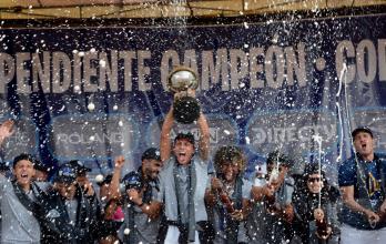 Celebración de los jugadores de independiente del Valle en Quito. 