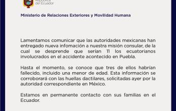 COMUNICADO DE CANCILLERIA SOBRE ECUATORIANOS ACCIDENTADOS EN MEXICO