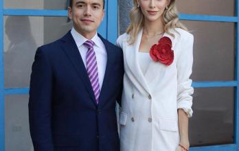 El candidato Daniel Noboa y su esposa Lavinia Valbonesi
