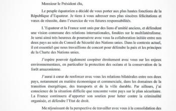 Carta de Emmanuel Macron a Daniel Noboa.