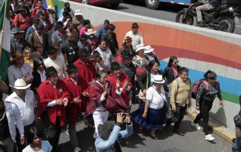 Leonidas Iza, presidente de la Conaie, fue uno de los dirigentes que encabezó la movilización en Quito.