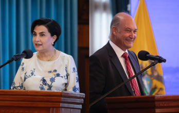 Canciller Gabriela Sommerfeld y el embajador de España, Enrique Yturriaga