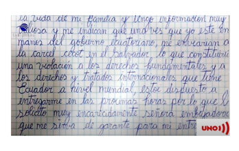 Supuesta carta de Fito a la embajadora de Colombia en Ecuador.