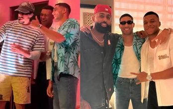 Mbappé con Bad Bunny y Eladio Carrión
