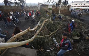 Troncos bloquean la vía Tabacundo-Cajas durante el paro nacional 2025