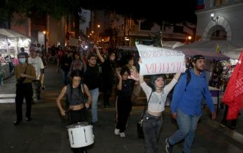 La llegada de los manifestantes al Plantón Cultural