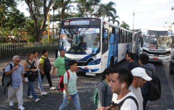 peatones y transporte público